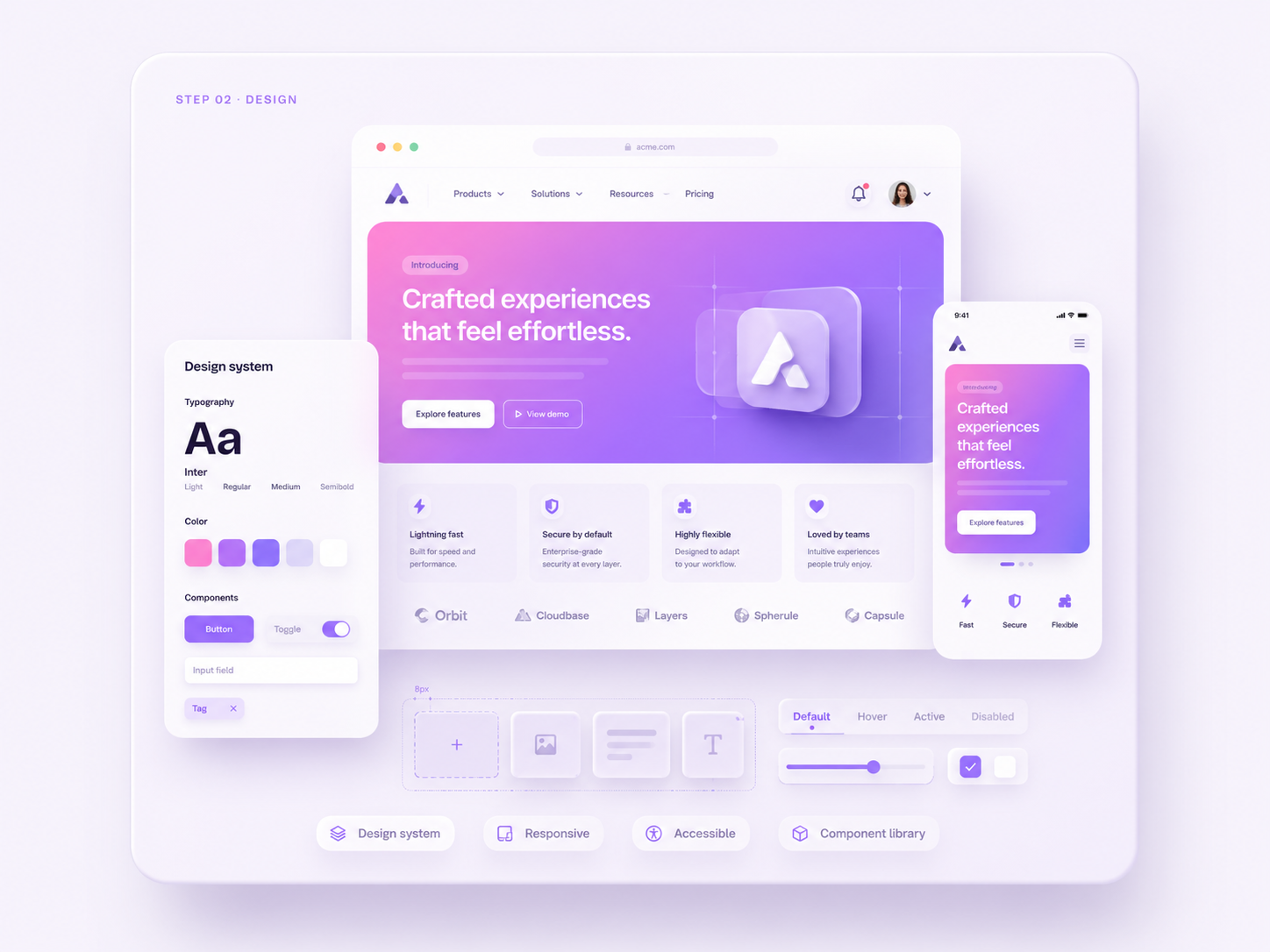 Crafted interfaces — design system, responsive layouts and components