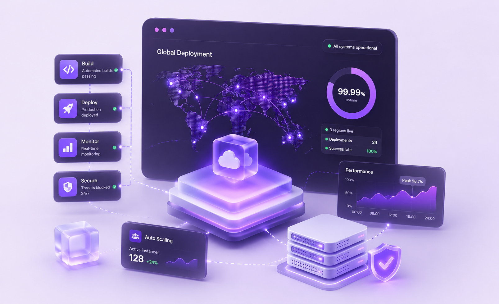 Shipped & scaled — global deployment, uptime and auto scaling